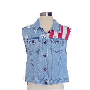 Forever 21 Premium Denim Stars & Stripes Jean Vest Size Large